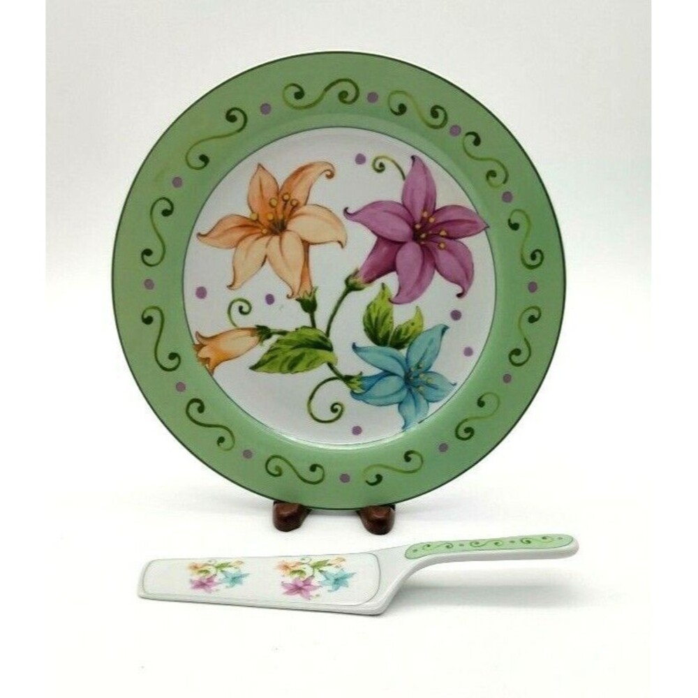 EUC I. GODINGER & CO. 10" CAKE PLATE & SERVER / LILIES PATTERN